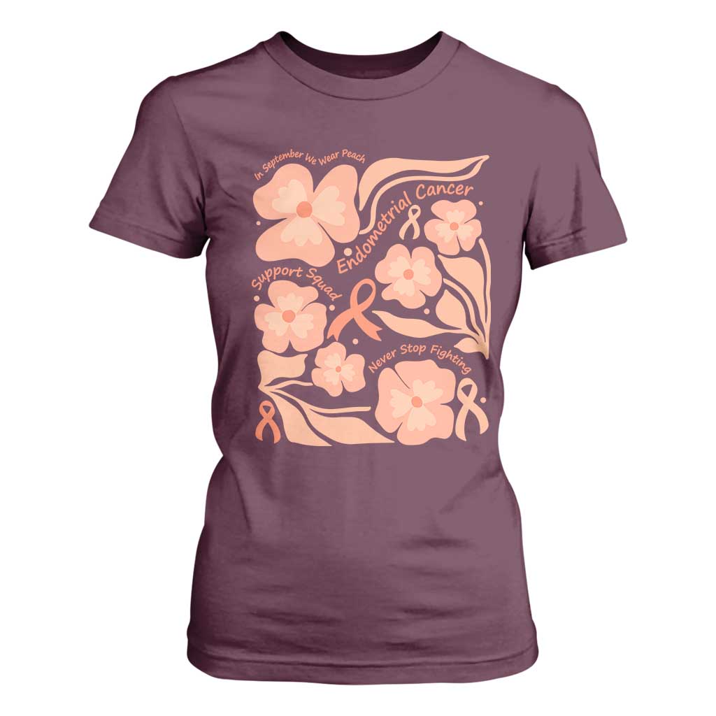 Endometrial Cancer Support Squad Floral Gift T Shirt For Women In September We Wear Peach