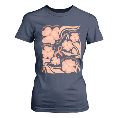 Endometrial Cancer Support Squad Floral Gift T Shirt For Women In September We Wear Peach