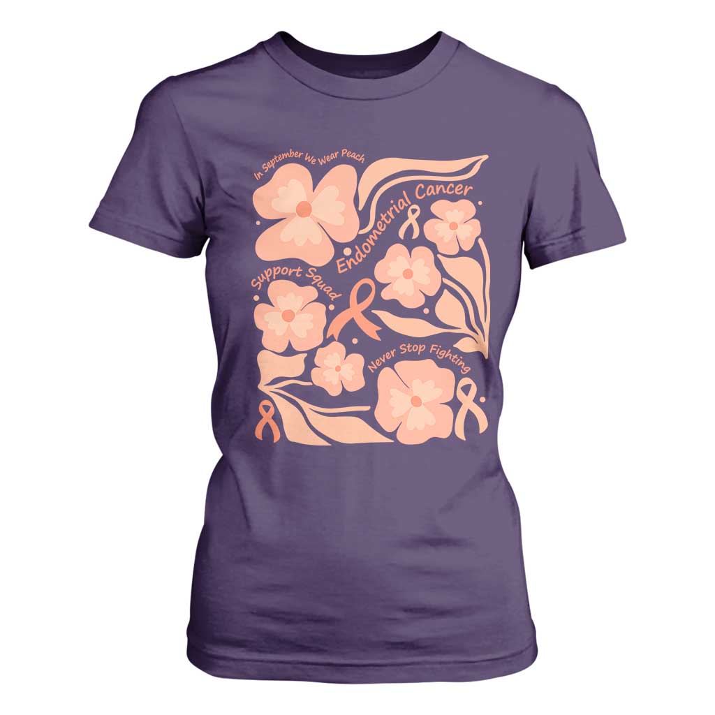 Endometrial Cancer Support Squad Floral Gift T Shirt For Women In September We Wear Peach