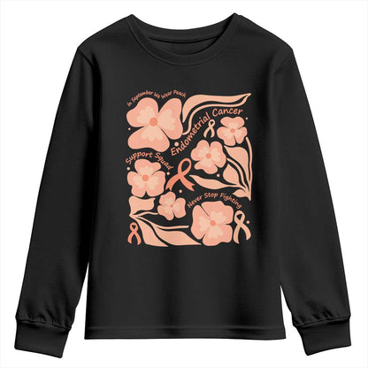 Endometrial Cancer Support Squad Floral Gift Youth Sweatshirt In September We Wear Peach