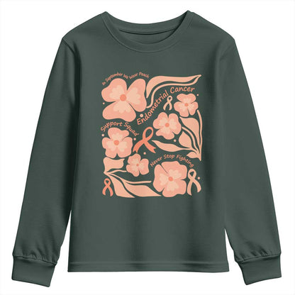 Endometrial Cancer Support Squad Floral Gift Youth Sweatshirt In September We Wear Peach