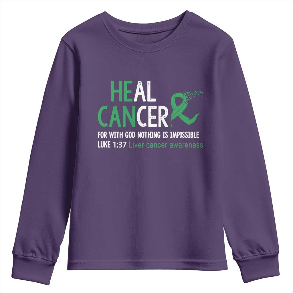 Heal Cancer Nothing Is Impossible With God Youth Sweatshirt Liver Cancer Support Gift