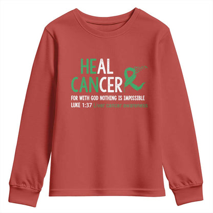 Heal Cancer Nothing Is Impossible With God Youth Sweatshirt Liver Cancer Support Gift