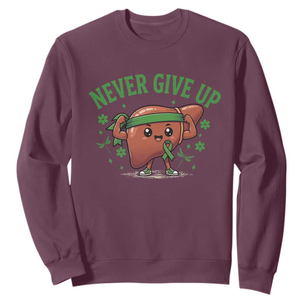 Liver Cancer Transplant Support Sweatshirt Never Give Up Nurse Gift