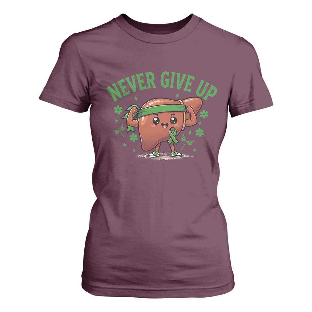Liver Cancer Transplant Support T Shirt For Women Never Give Up Nurse Gift