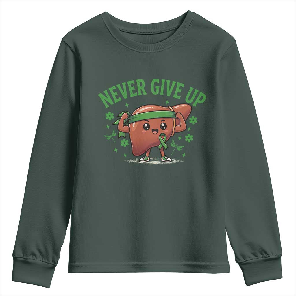 Liver Cancer Transplant Support Youth Sweatshirt Never Give Up Nurse Gift