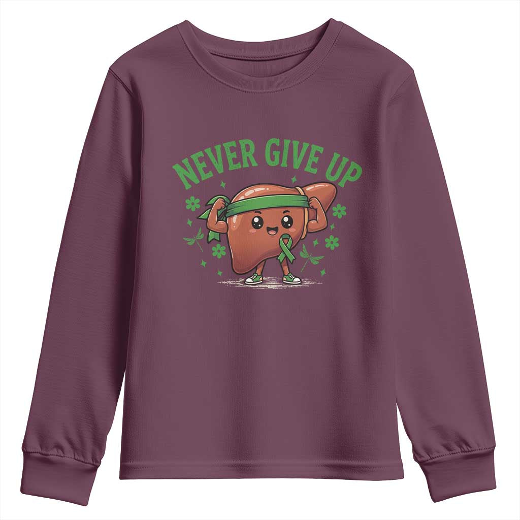 Liver Cancer Transplant Support Youth Sweatshirt Never Give Up Nurse Gift