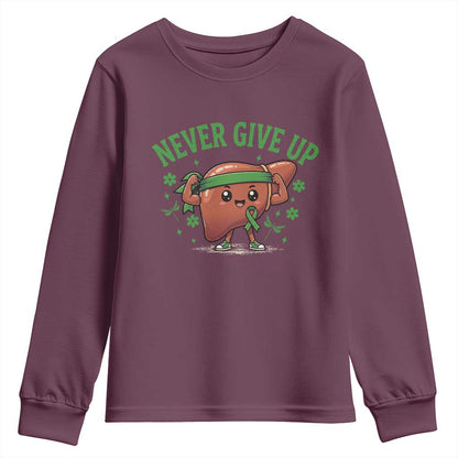 Liver Cancer Transplant Support Youth Sweatshirt Never Give Up Nurse Gift