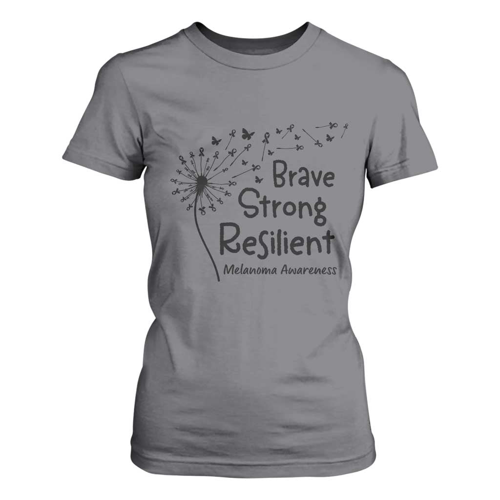 Brave Strong Resilient T Shirt For Women Melanoma Warrior Dandelion Gift