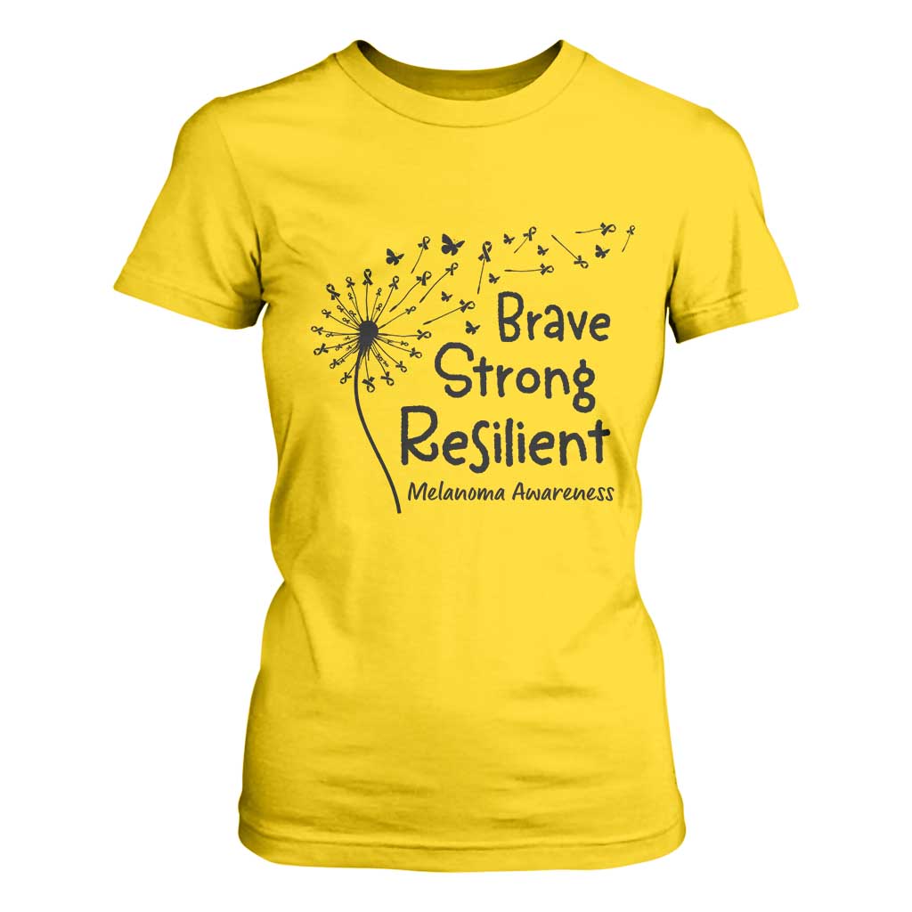 Brave Strong Resilient T Shirt For Women Melanoma Warrior Dandelion Gift
