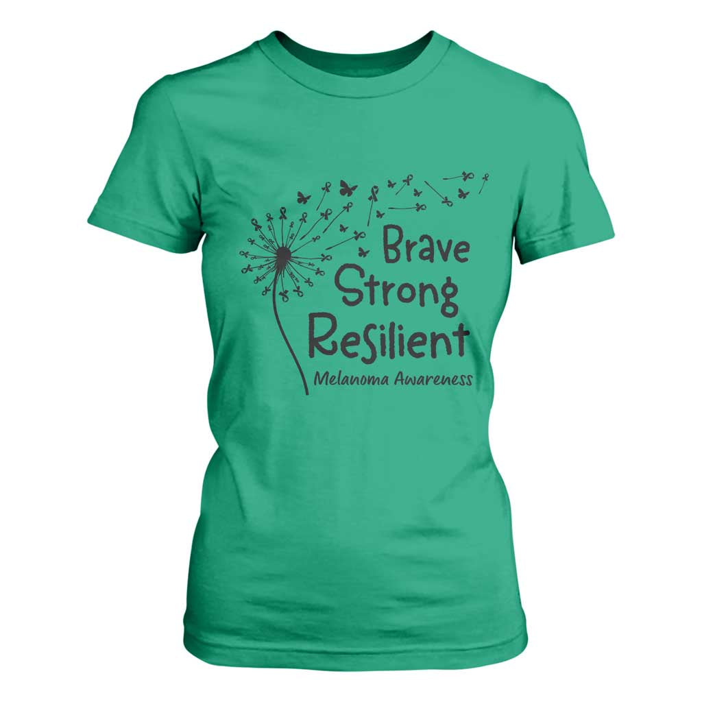 Brave Strong Resilient T Shirt For Women Melanoma Warrior Dandelion Gift