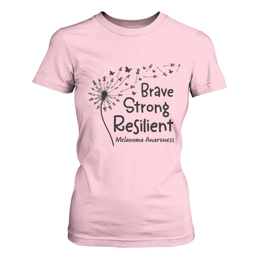 Brave Strong Resilient T Shirt For Women Melanoma Warrior Dandelion Gift