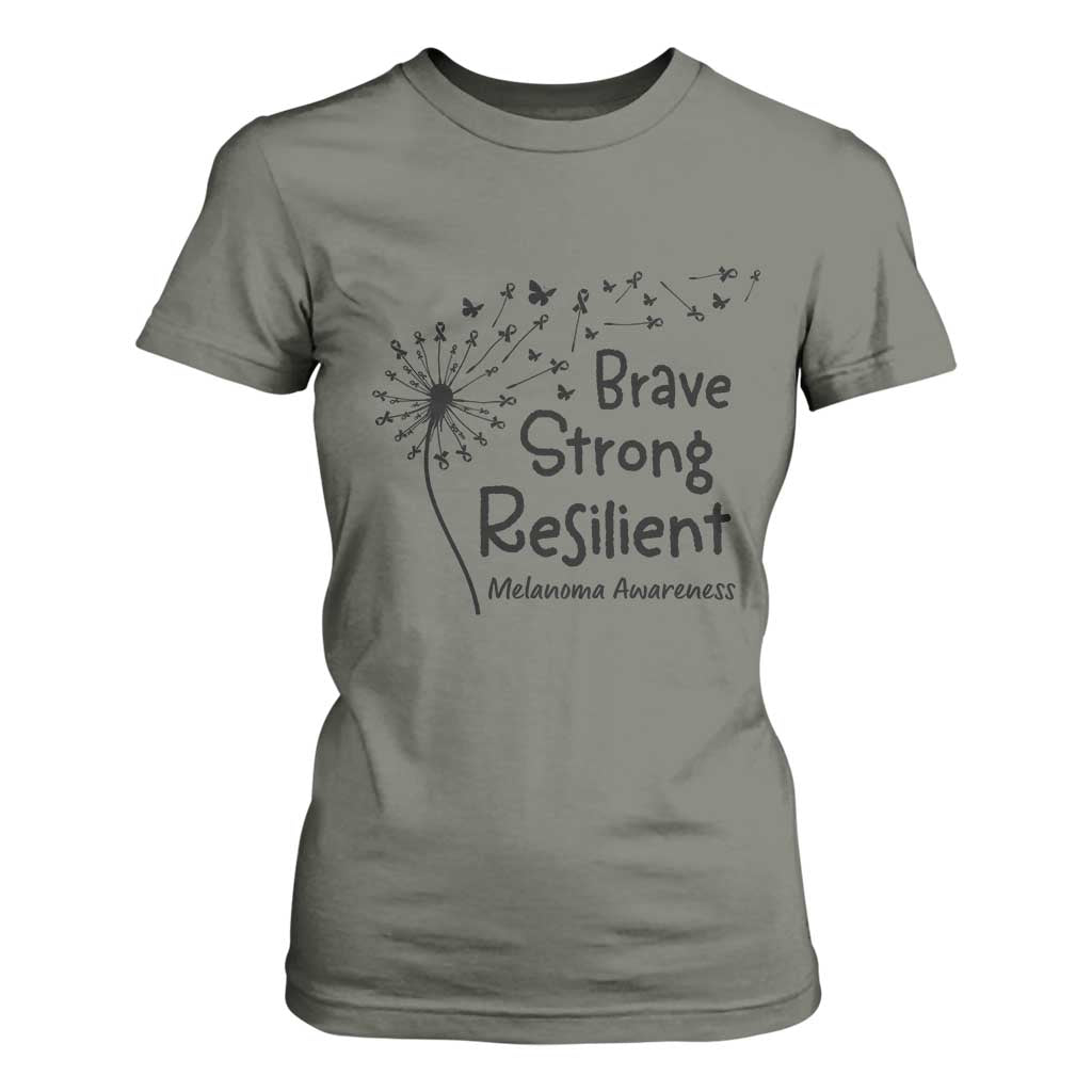Brave Strong Resilient T Shirt For Women Melanoma Warrior Dandelion Gift