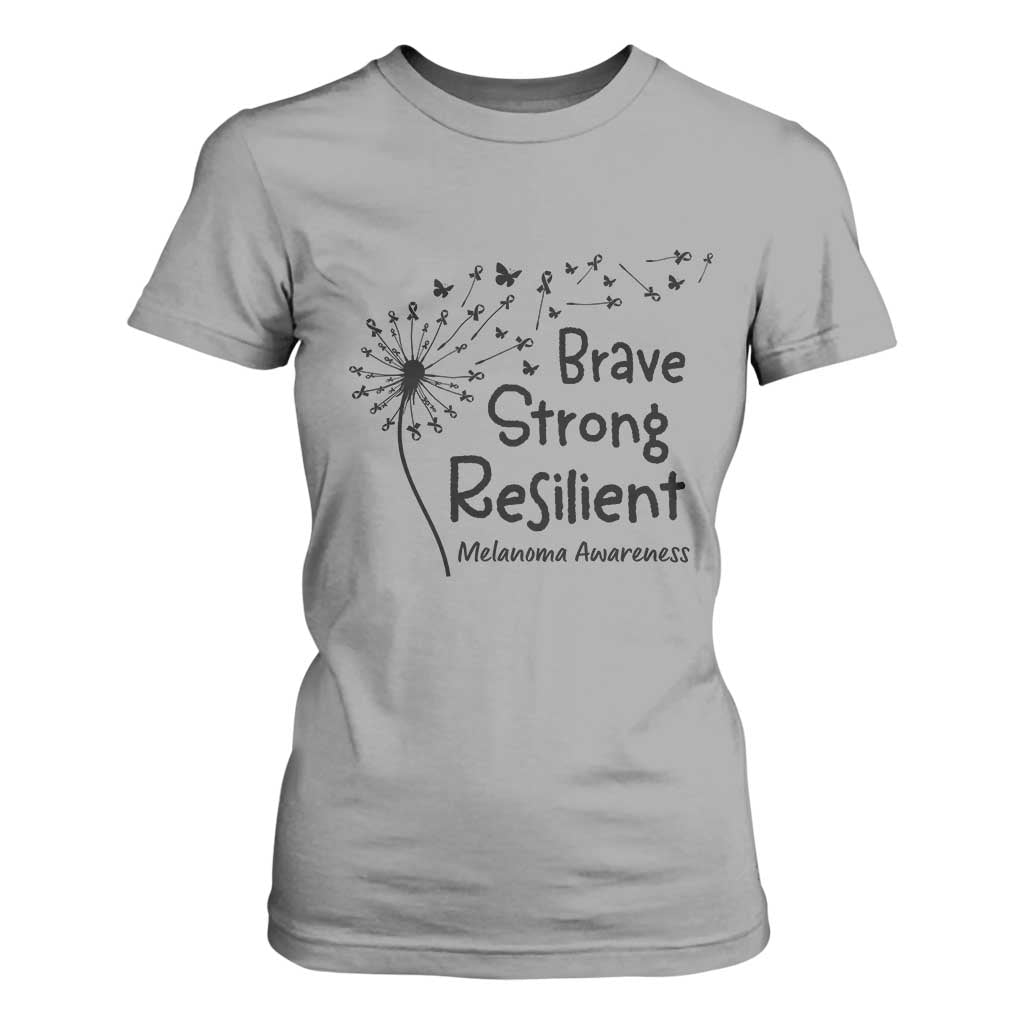 Brave Strong Resilient T Shirt For Women Melanoma Warrior Dandelion Gift