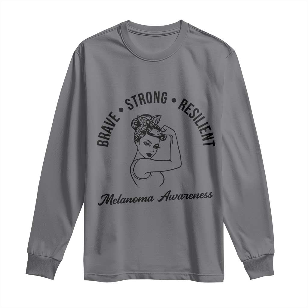 Melanoma Support Strong Woman Long Sleeve Shirt Brave Strong Resilient Warrior