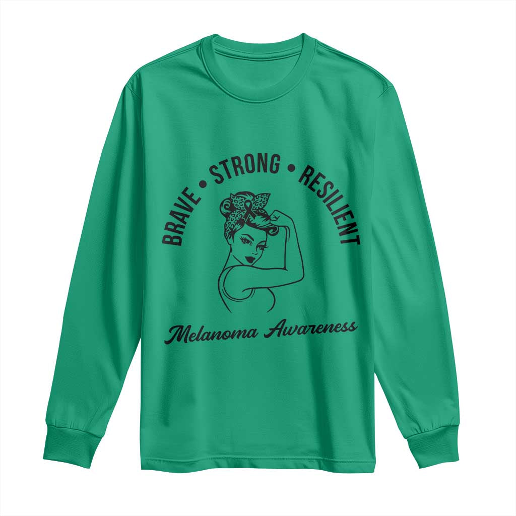 Melanoma Support Strong Woman Long Sleeve Shirt Brave Strong Resilient Warrior