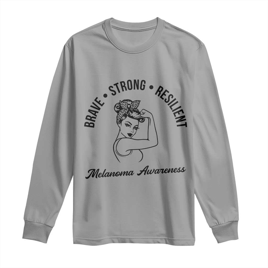 Melanoma Support Strong Woman Long Sleeve Shirt Brave Strong Resilient Warrior