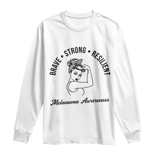Melanoma Support Strong Woman Long Sleeve Shirt Brave Strong Resilient Warrior