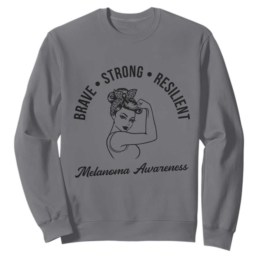 Melanoma Support Strong Woman Sweatshirt Brave Strong Resilient Warrior