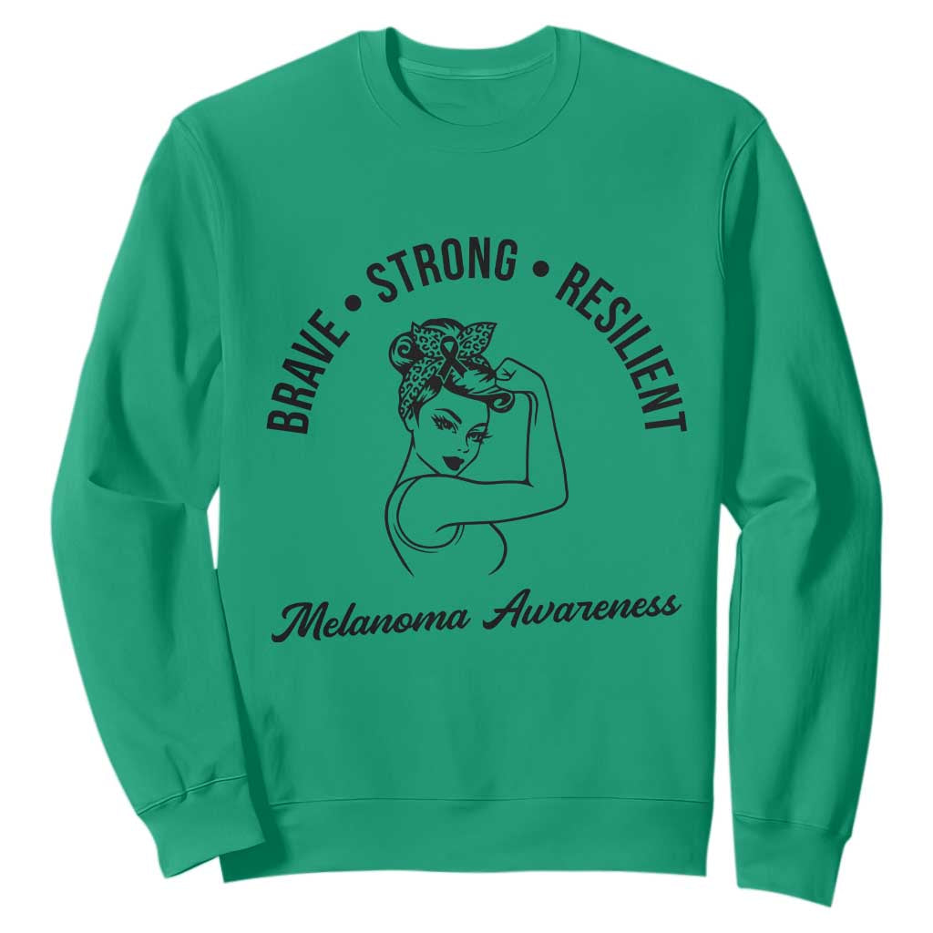 Melanoma Support Strong Woman Sweatshirt Brave Strong Resilient Warrior