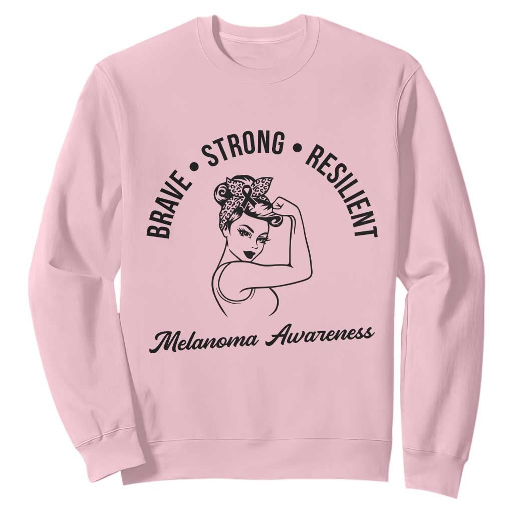 Melanoma Support Strong Woman Sweatshirt Brave Strong Resilient Warrior