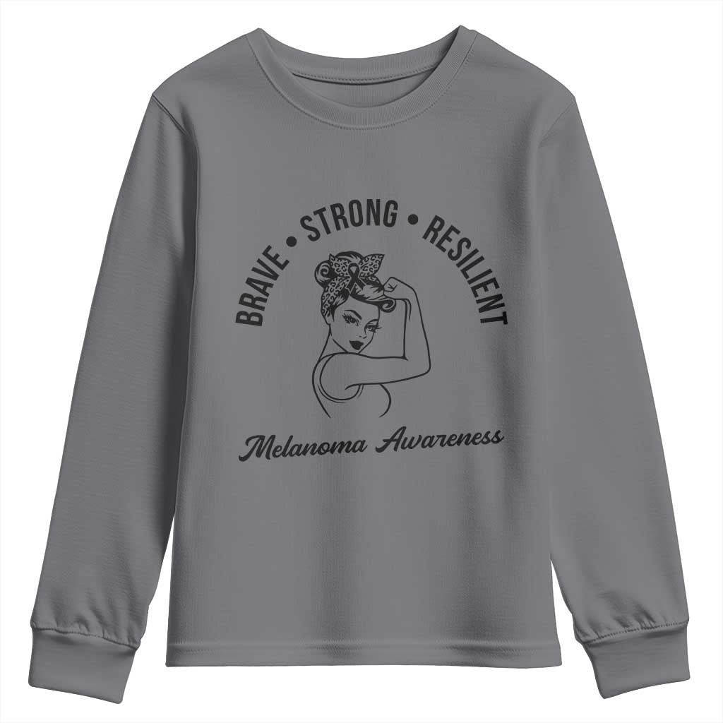 Melanoma Support Strong Woman Youth Sweatshirt Brave Strong Resilient Warrior