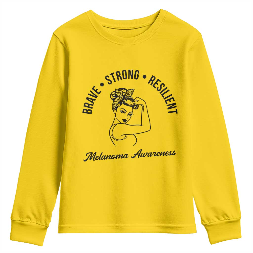 Melanoma Support Strong Woman Youth Sweatshirt Brave Strong Resilient Warrior