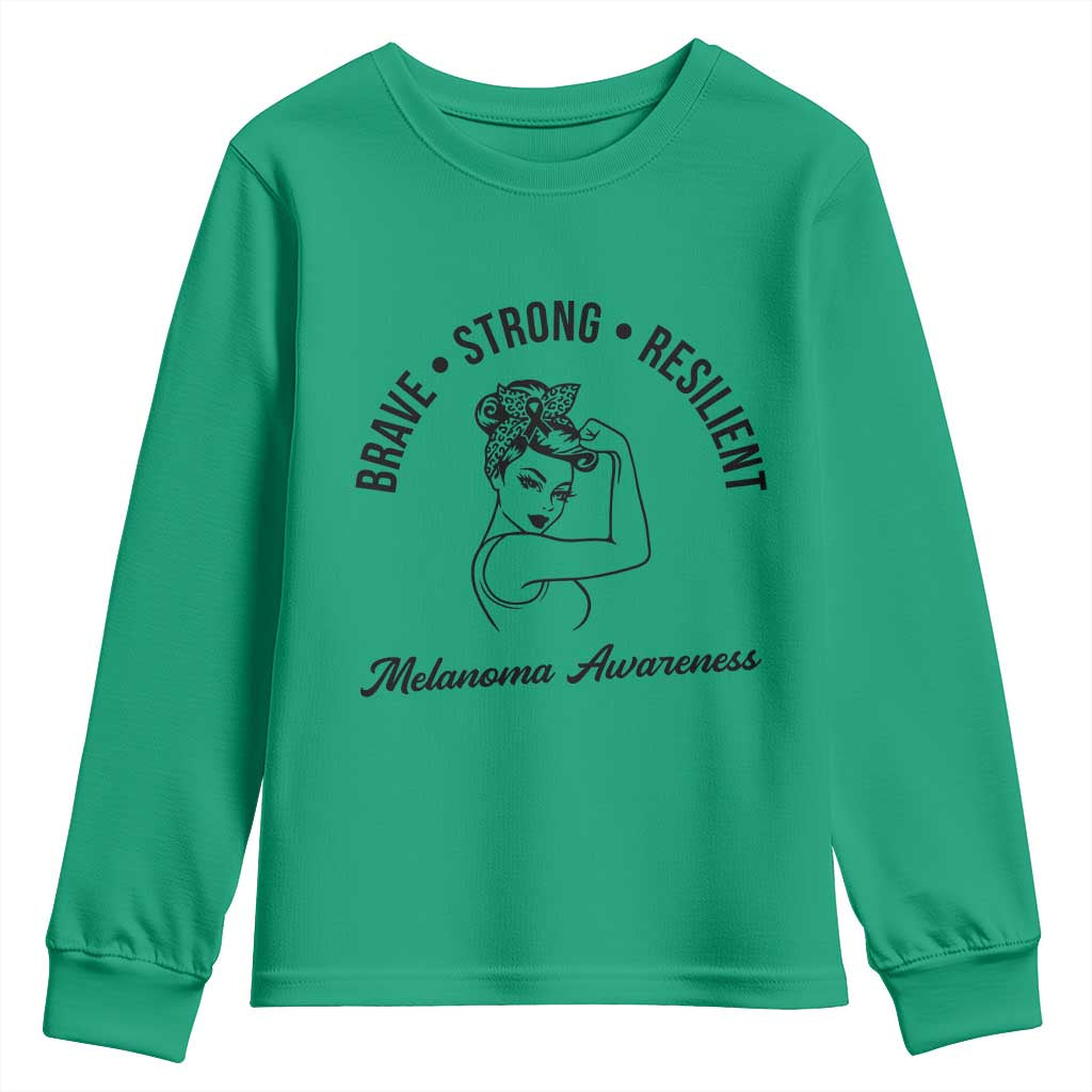 Melanoma Support Strong Woman Youth Sweatshirt Brave Strong Resilient Warrior