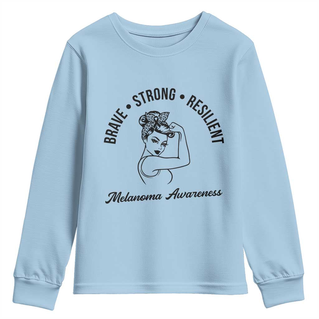 Melanoma Support Strong Woman Youth Sweatshirt Brave Strong Resilient Warrior