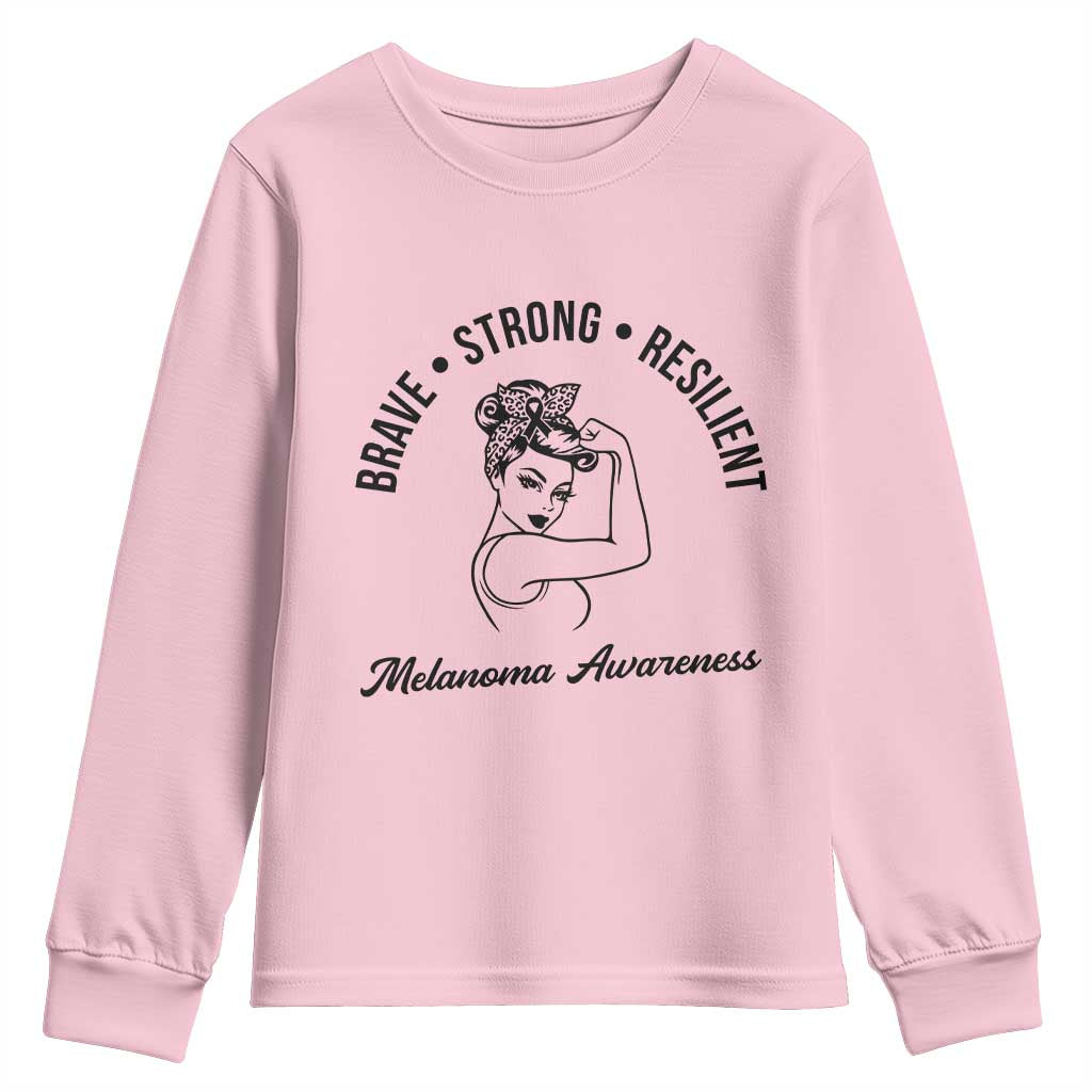 Melanoma Support Strong Woman Youth Sweatshirt Brave Strong Resilient Warrior