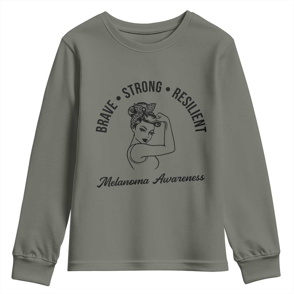 Melanoma Support Strong Woman Youth Sweatshirt Brave Strong Resilient Warrior