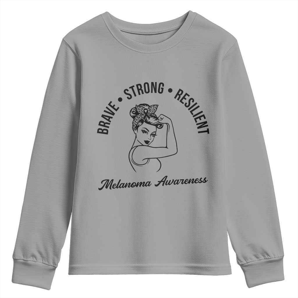 Melanoma Support Strong Woman Youth Sweatshirt Brave Strong Resilient Warrior