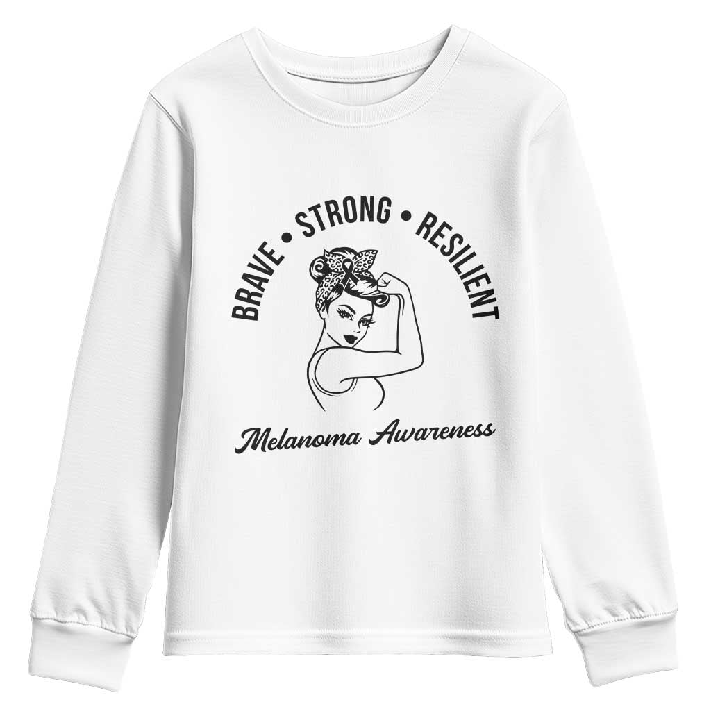Melanoma Support Strong Woman Youth Sweatshirt Brave Strong Resilient Warrior