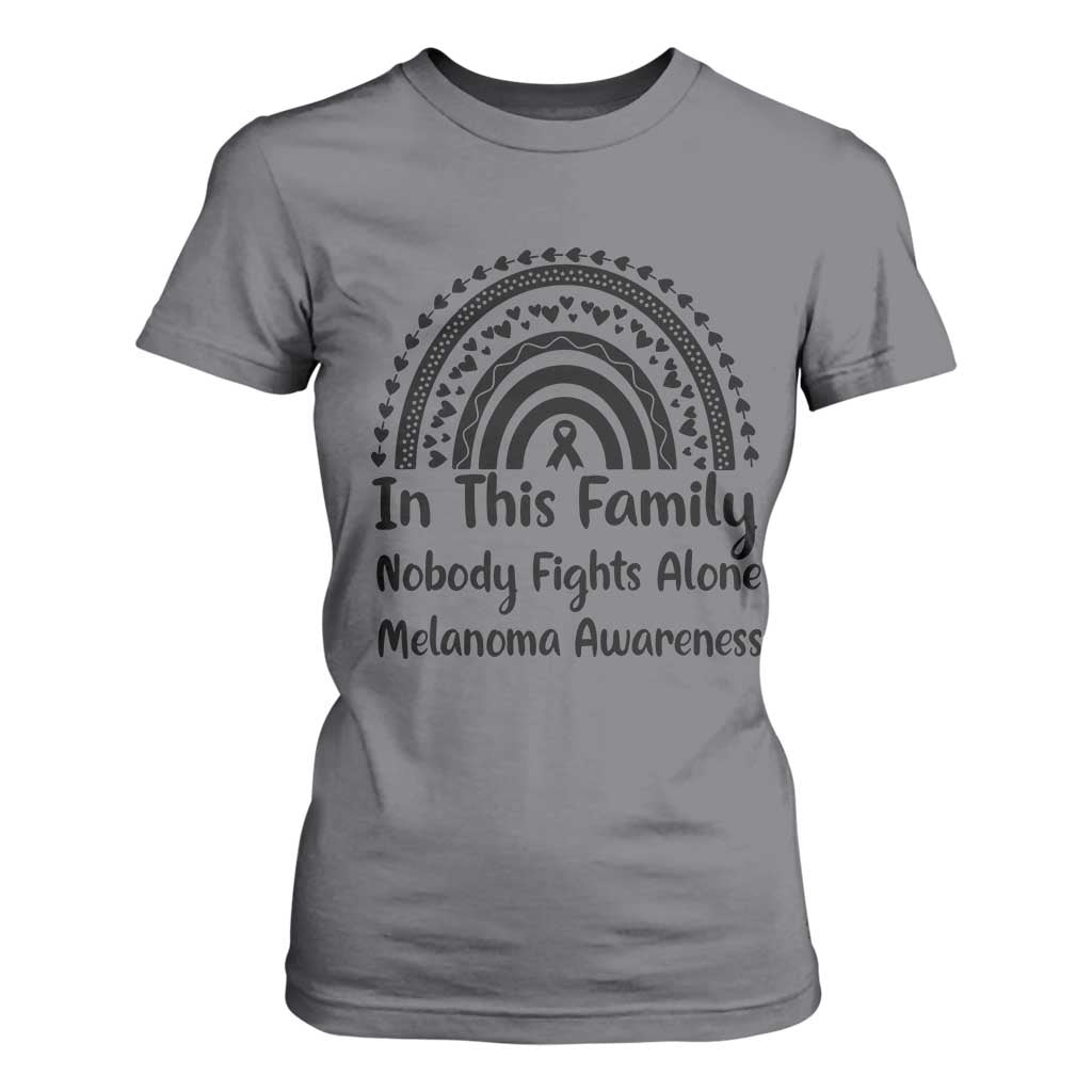 In This Family Nobody Fights Alone T Shirt For Women Melanoma Warrior Support