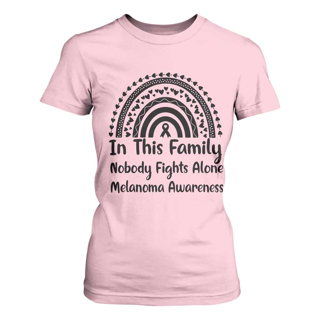 In This Family Nobody Fights Alone T Shirt For Women Melanoma Warrior Support