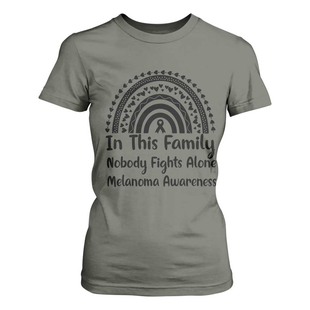 In This Family Nobody Fights Alone T Shirt For Women Melanoma Warrior Support