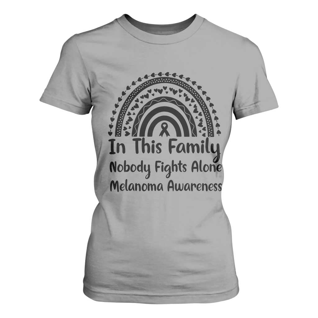 In This Family Nobody Fights Alone T Shirt For Women Melanoma Warrior Support