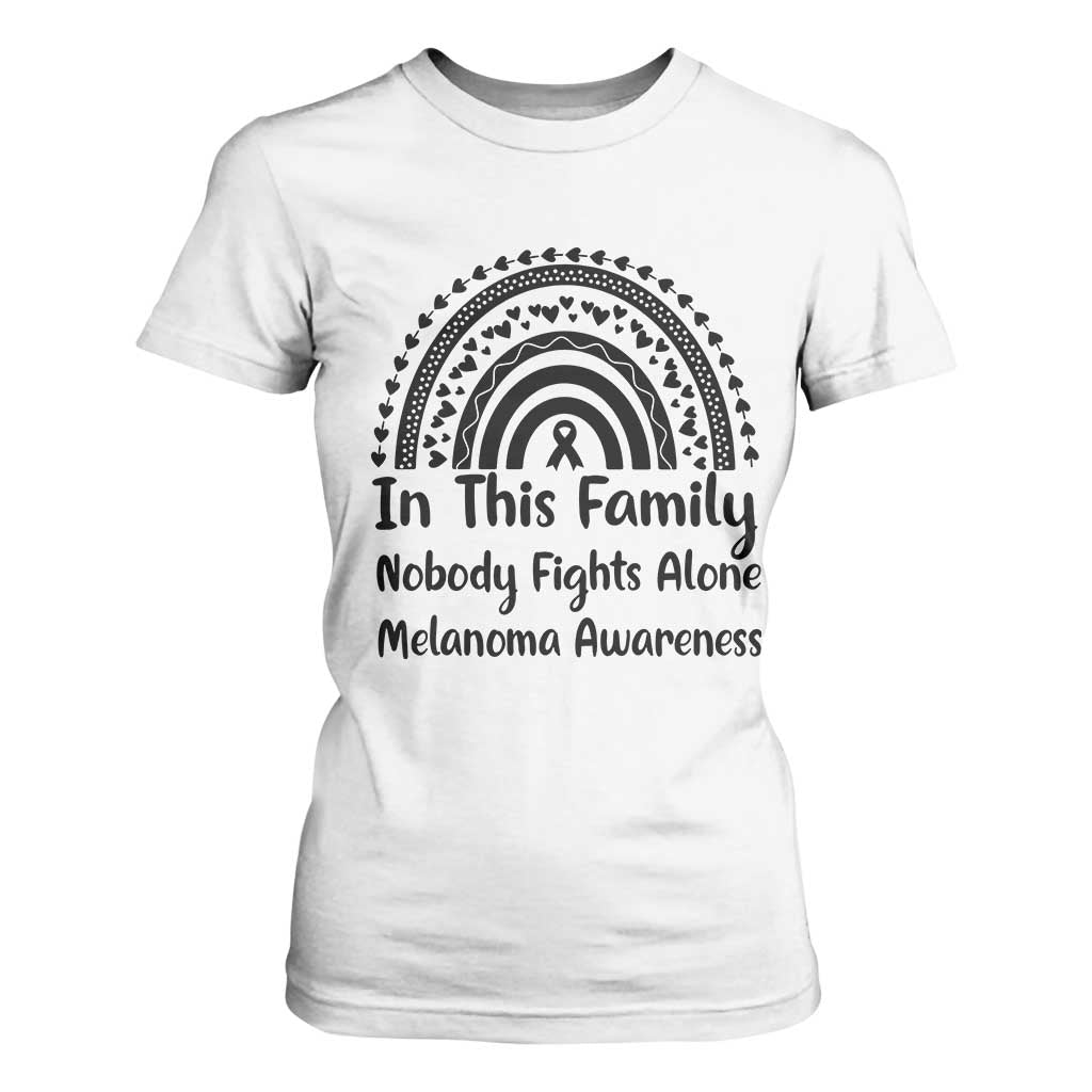 In This Family Nobody Fights Alone T Shirt For Women Melanoma Warrior Support