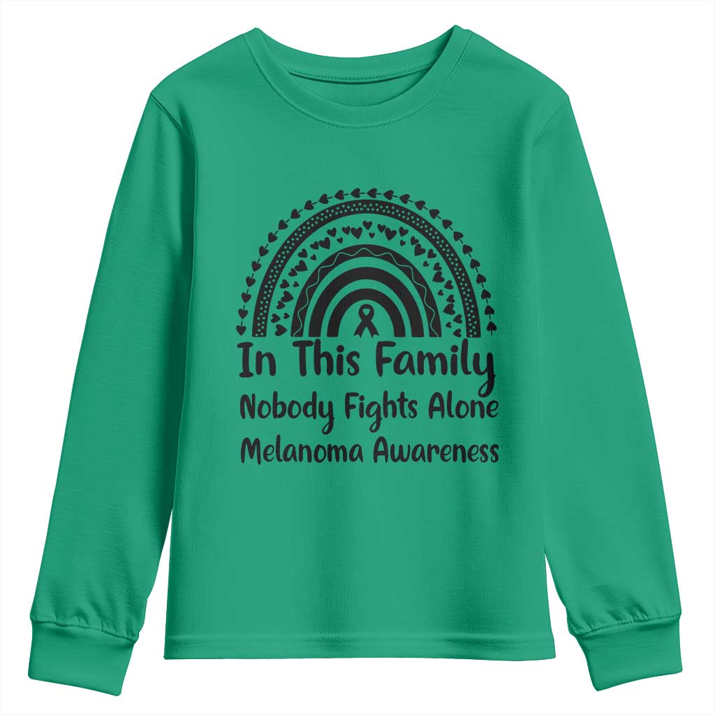 In This Family Nobody Fights Alone Youth Sweatshirt Melanoma Warrior Support
