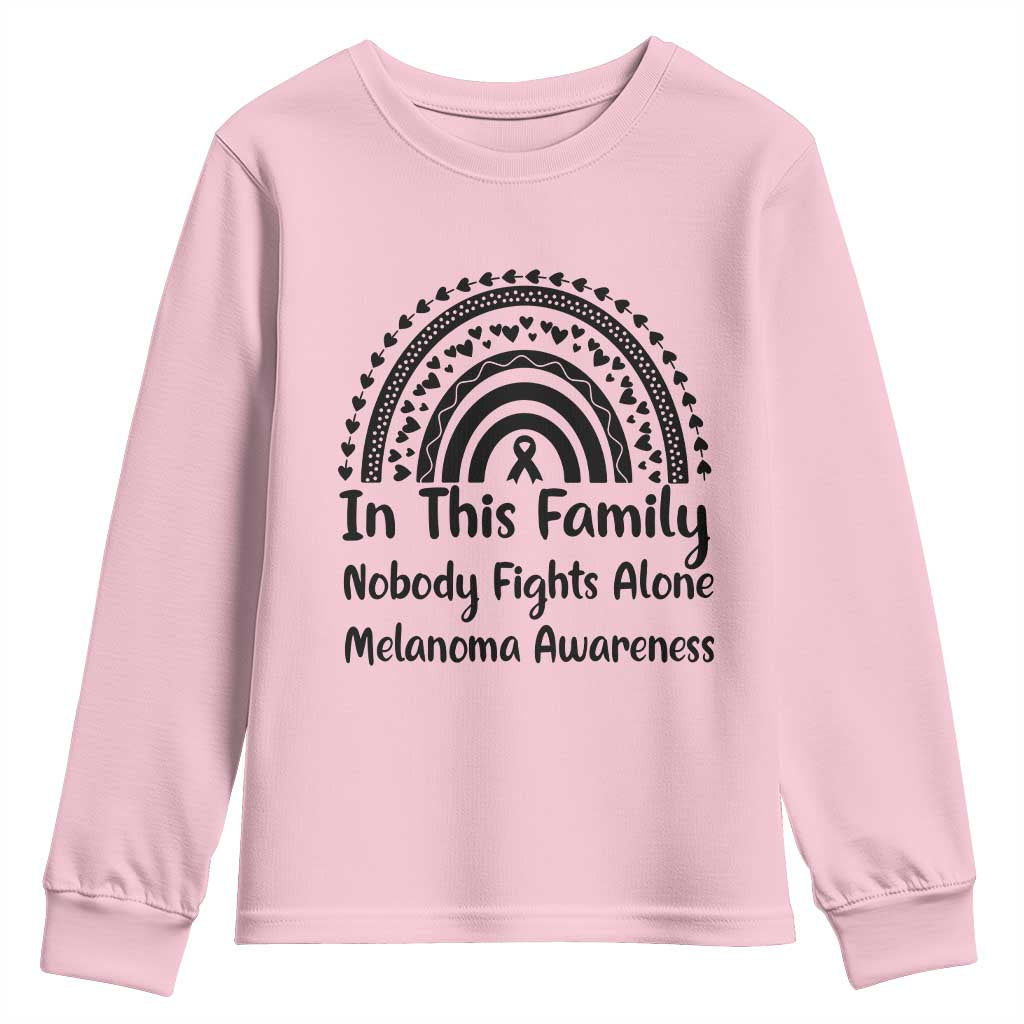 In This Family Nobody Fights Alone Youth Sweatshirt Melanoma Warrior Support