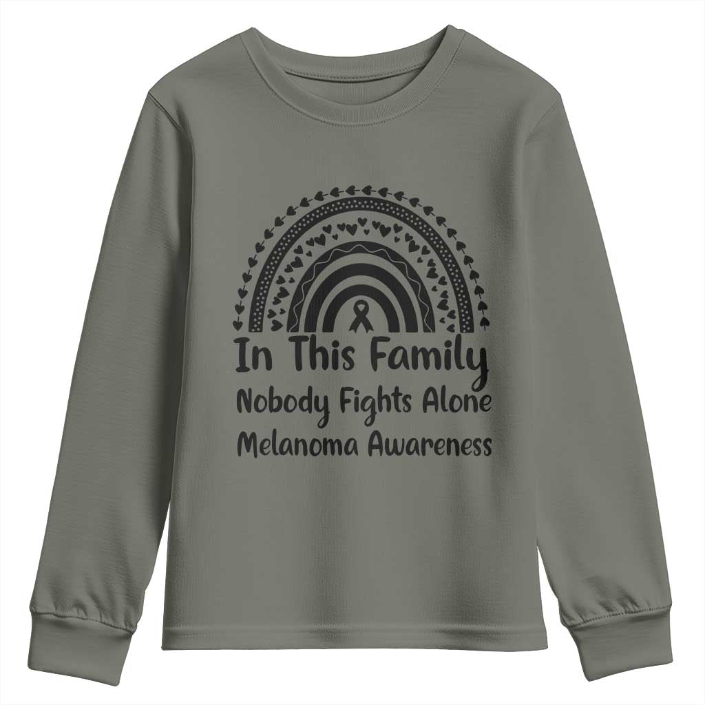In This Family Nobody Fights Alone Youth Sweatshirt Melanoma Warrior Support