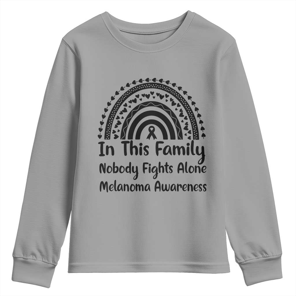 In This Family Nobody Fights Alone Youth Sweatshirt Melanoma Warrior Support