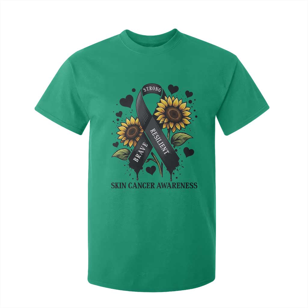 Sunflower Skin Cancer Support T Shirt For Kid Brave Strong Resilient