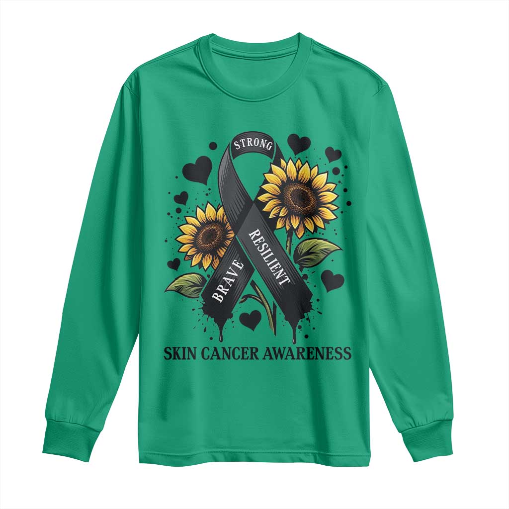 Sunflower Skin Cancer Support Long Sleeve Shirt Brave Strong Resilient