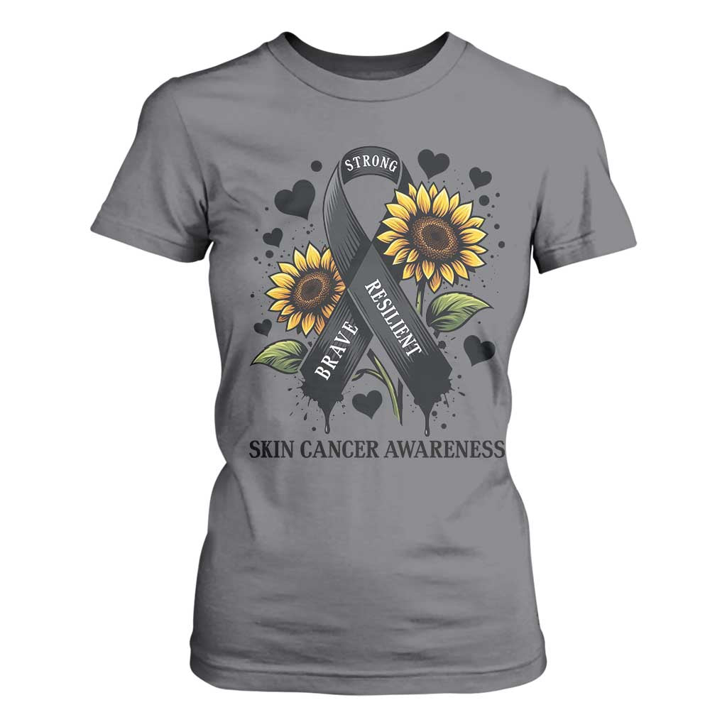 Sunflower Skin Cancer Support T Shirt For Women Brave Strong Resilient