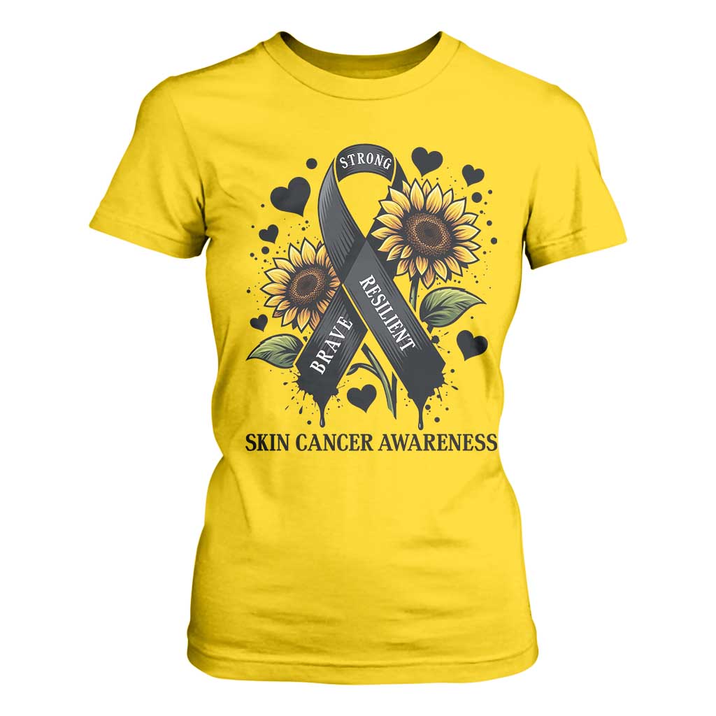 Sunflower Skin Cancer Support T Shirt For Women Brave Strong Resilient