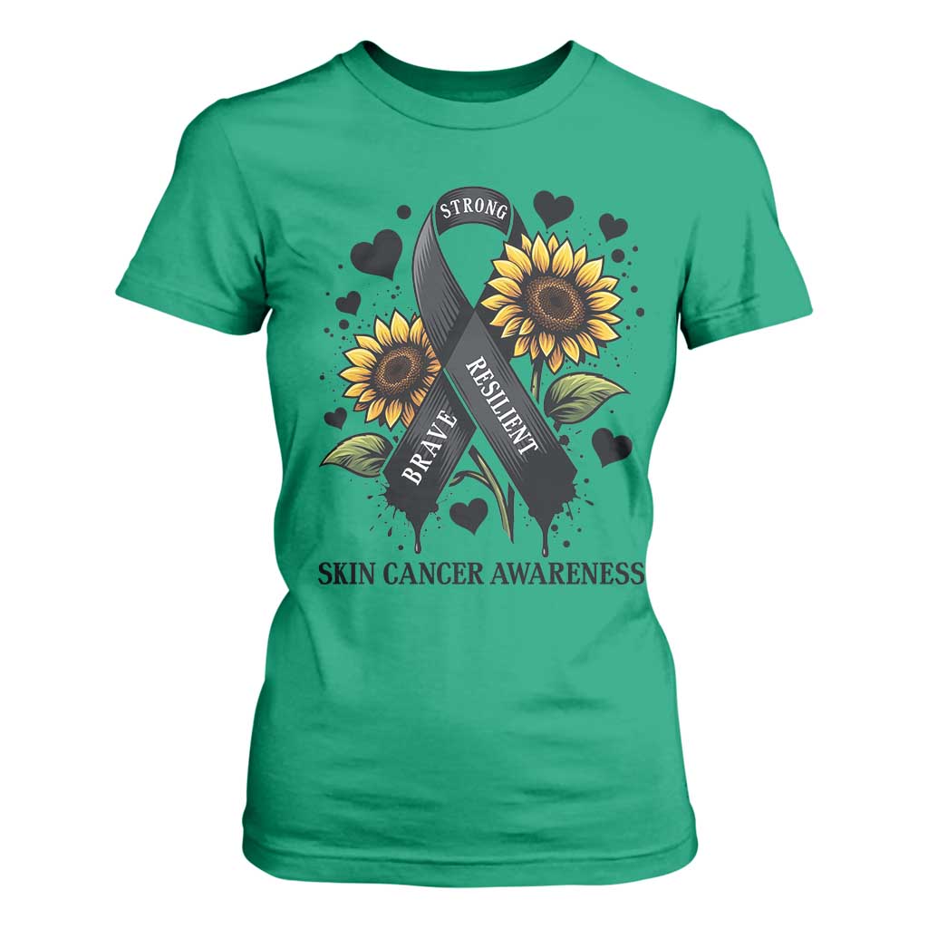 Sunflower Skin Cancer Support T Shirt For Women Brave Strong Resilient