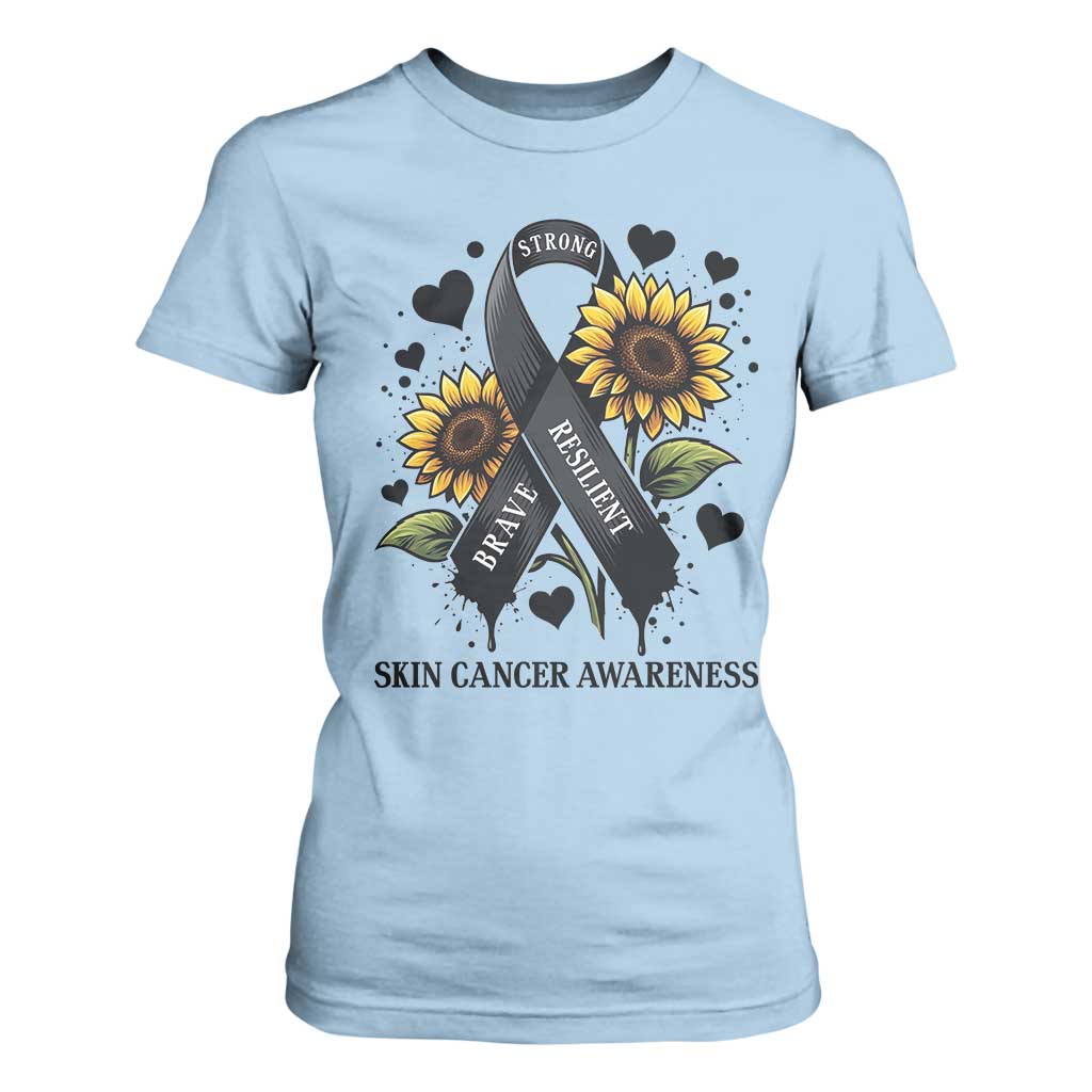 Sunflower Skin Cancer Support T Shirt For Women Brave Strong Resilient