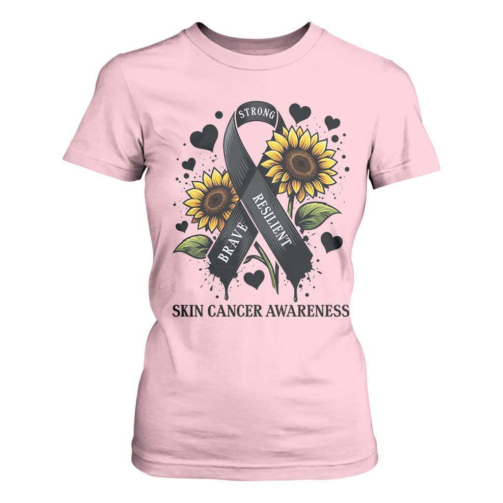 Sunflower Skin Cancer Support T Shirt For Women Brave Strong Resilient