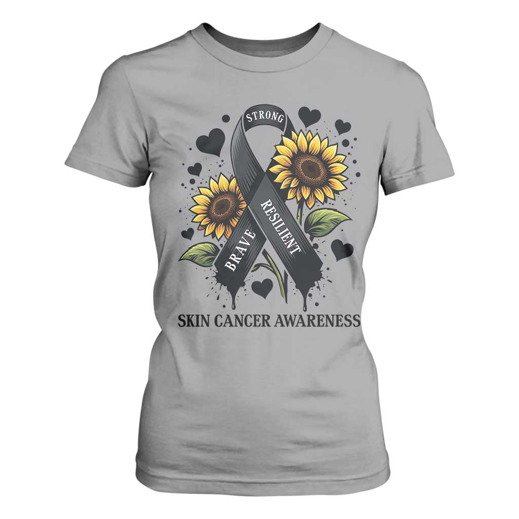 Sunflower Skin Cancer Support T Shirt For Women Brave Strong Resilient